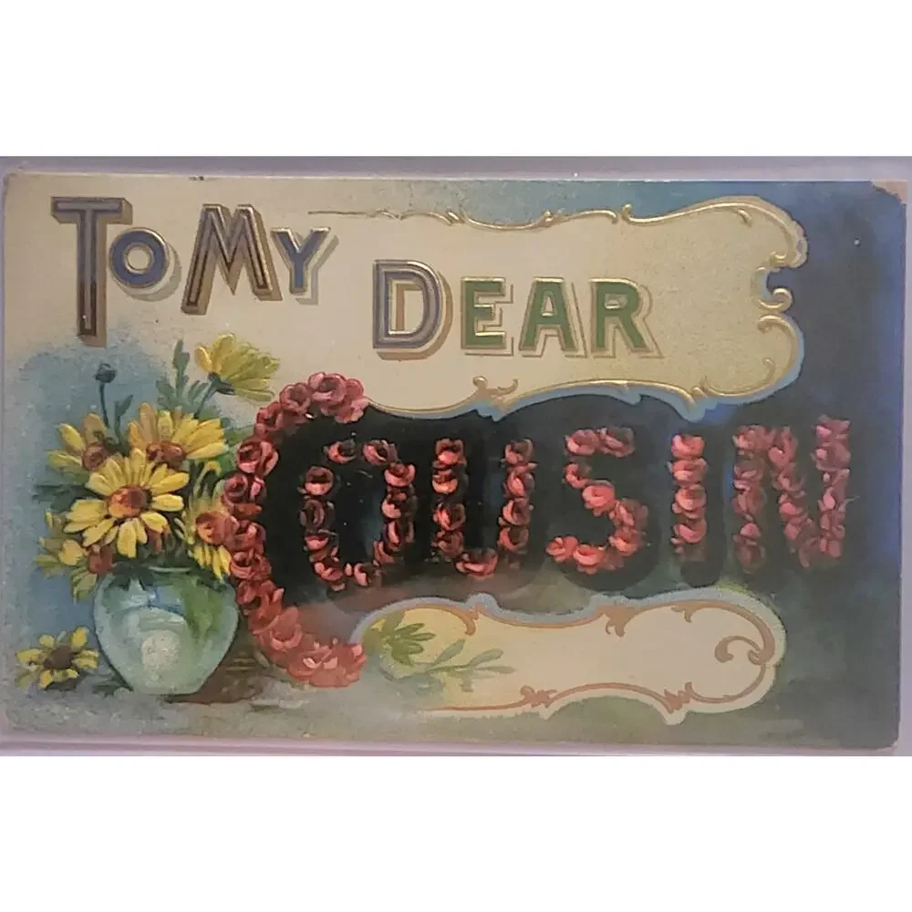 Lot Of Four Vintage Antique Embossed Postcards Flowers Father Dad Cousin
